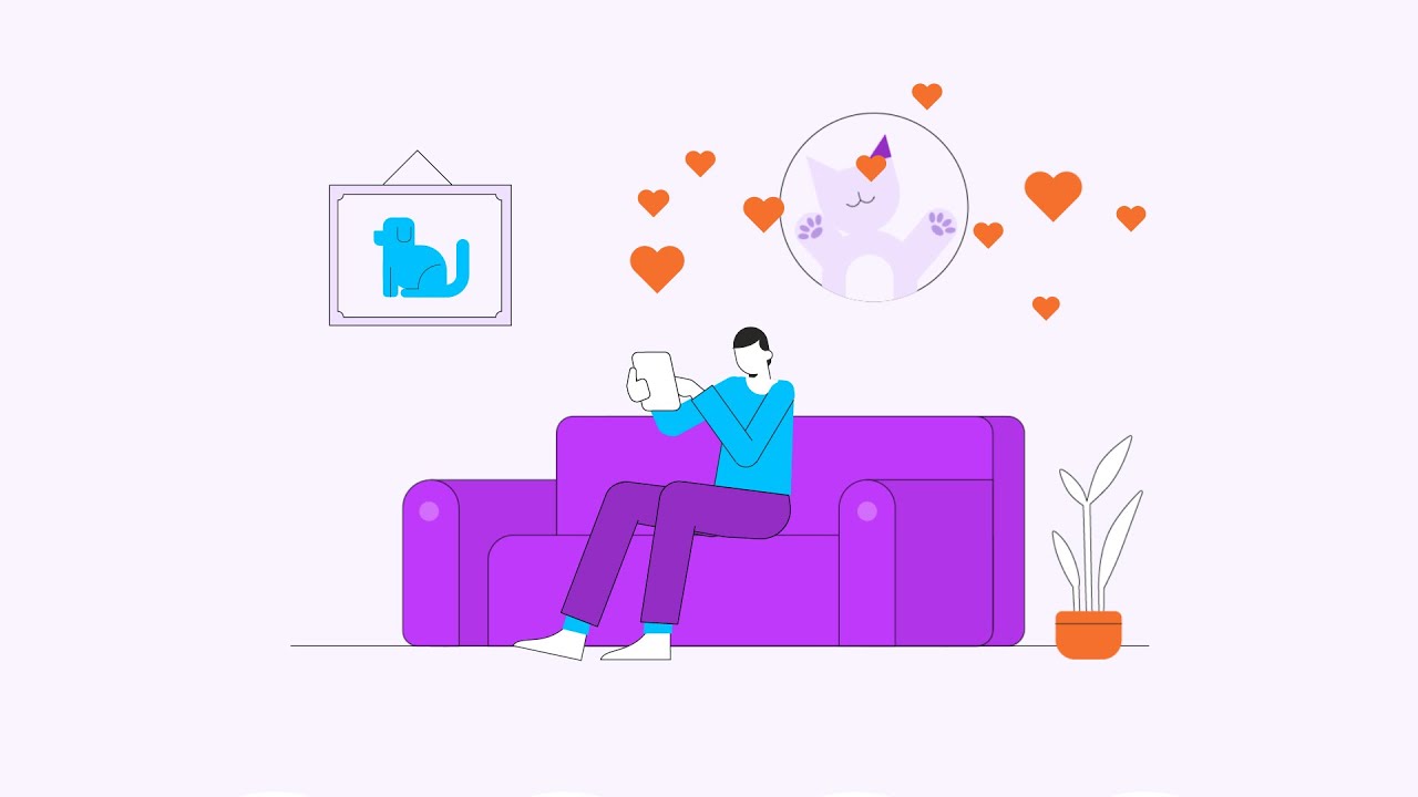 An illustration of a person sitting on a couch, browsing through their mobile phone.