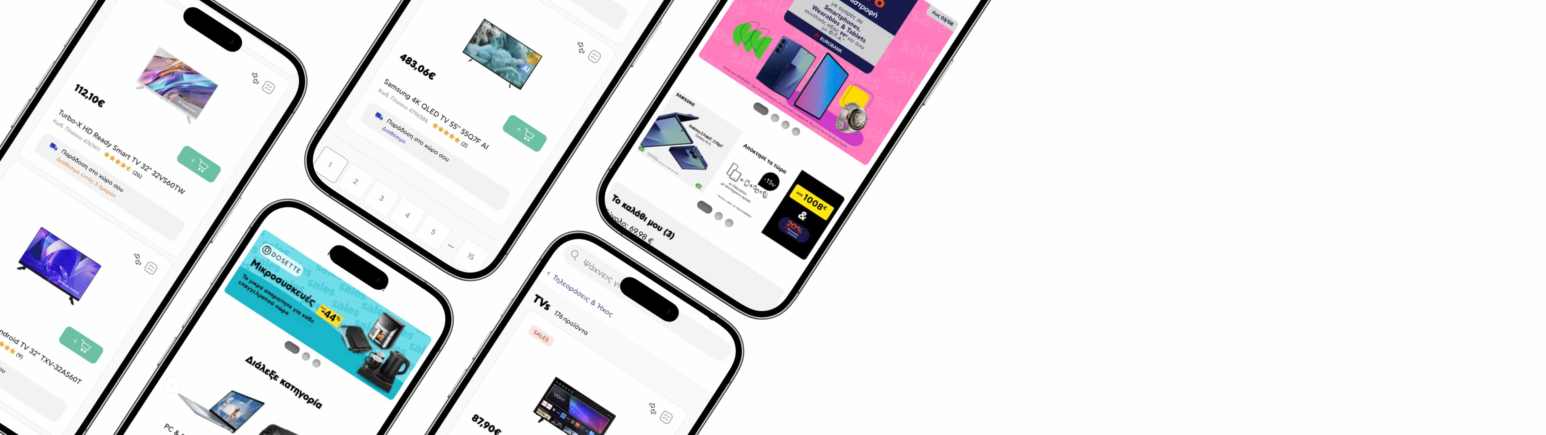 Verschillende telefoons met daarop de B2B omgeving van Plaisio, gemaakt door Aviva Solutions.