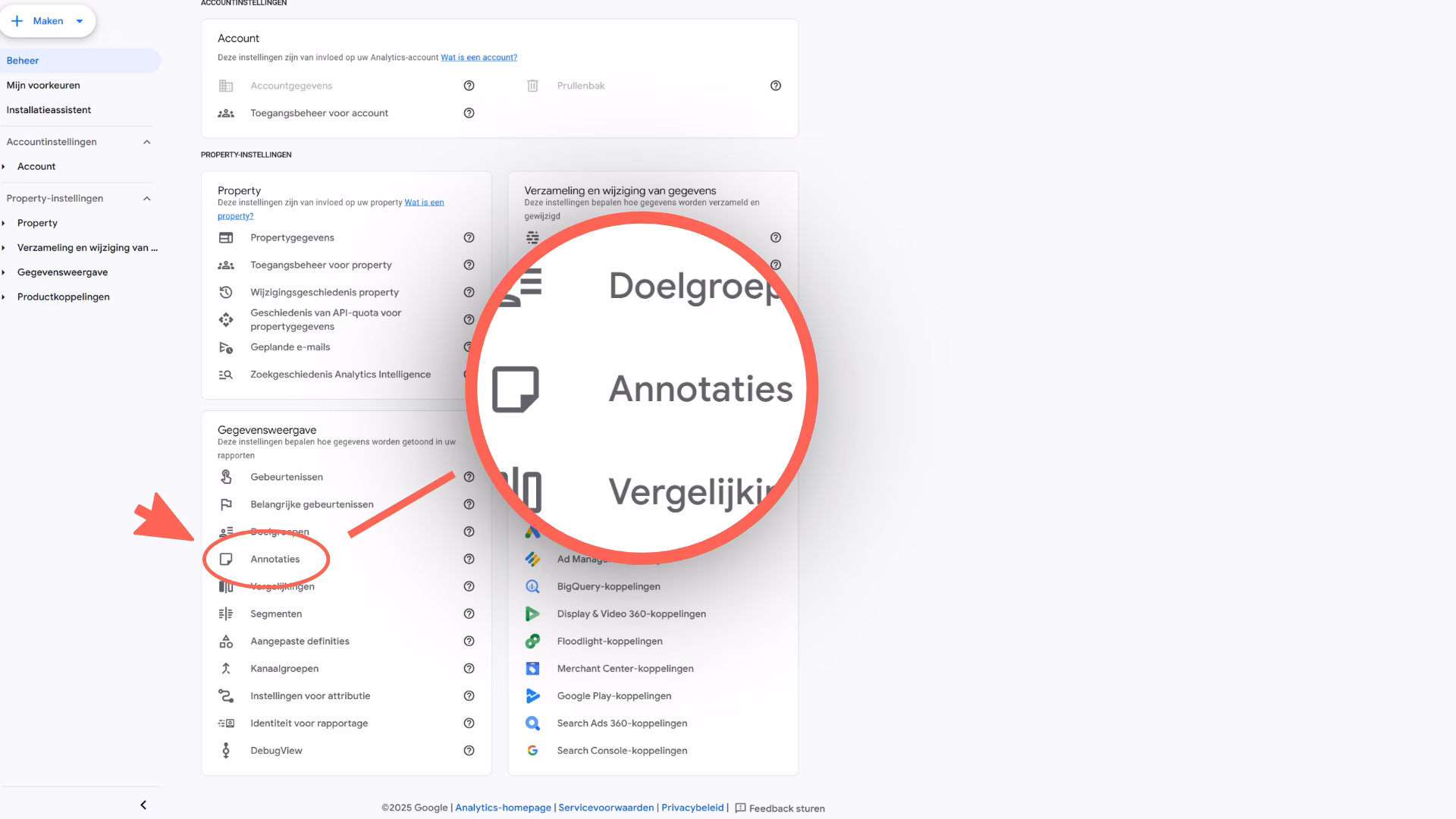 Klik op 'Annotaties' in het Gegevensweergave menu.