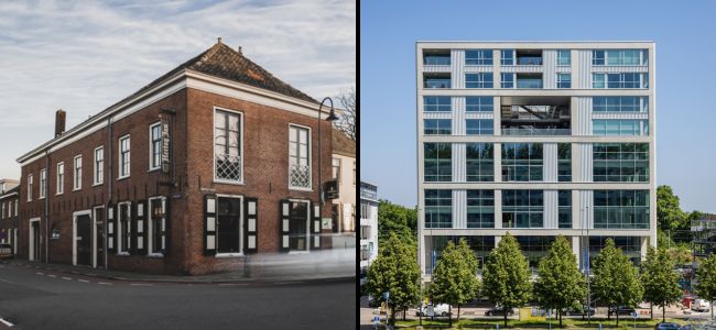 A photo of the Aviva Solutions building in Koudekerk aan den Rijn and a photo of the Aviva Solutions building in Eindhoven
