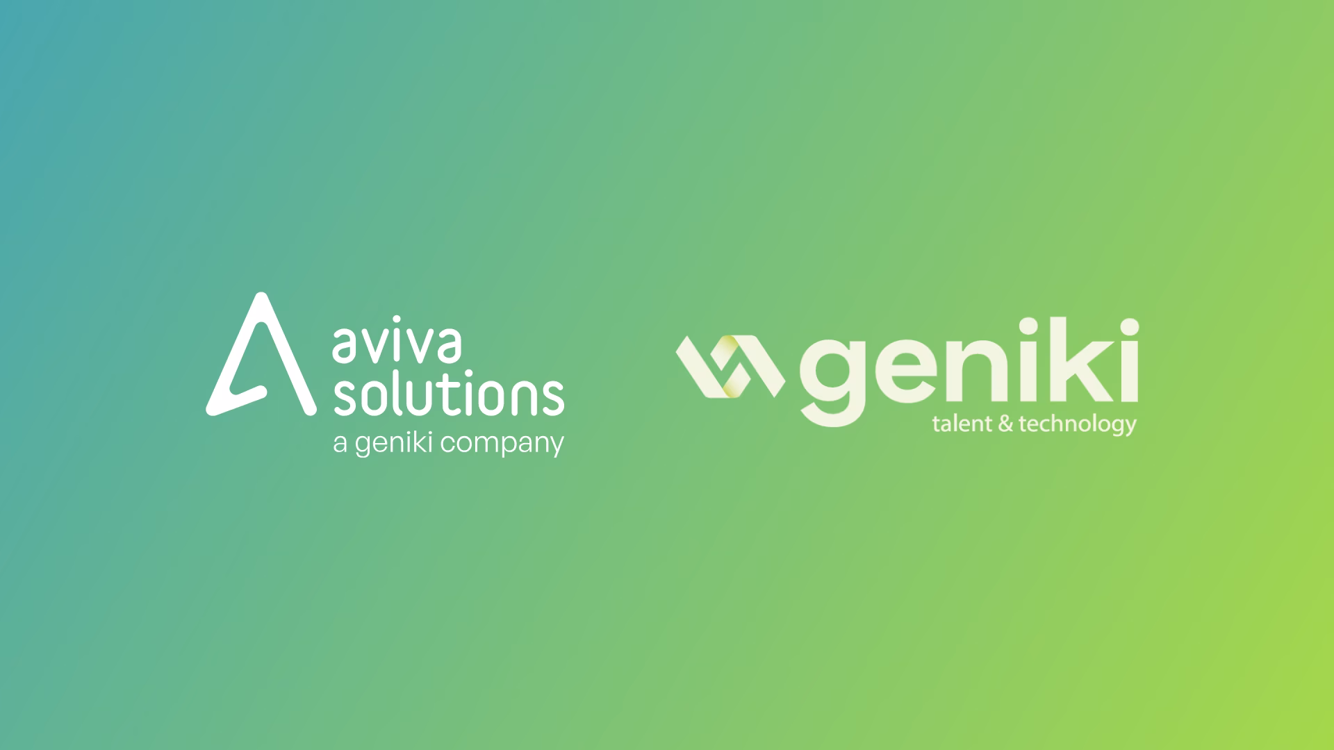 The Aviva Solutions logo and the Geniki logo on a green-colored background.